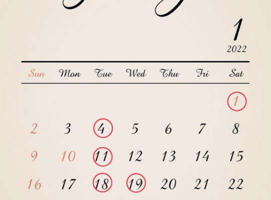１月定休日のお知らせ