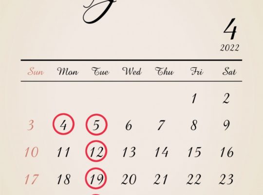 ４月定休日のお知らせ